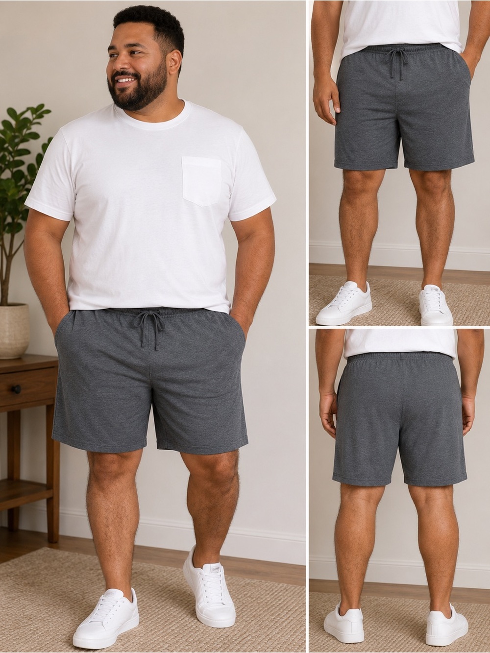 Athletic Works Men's Charcoal Gray Knit Drawstring Shorts -3X‎